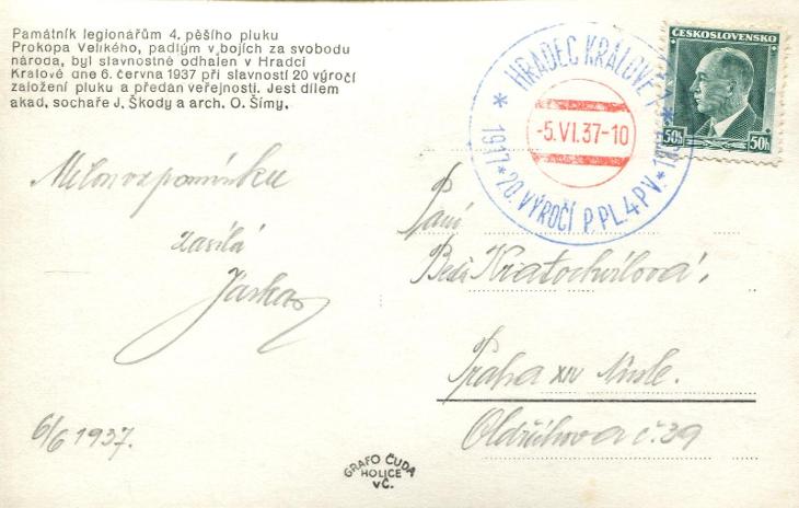 Hradec Králové - razítko 20. výročí P.PL 4 P.V. (Hradec Králové)
