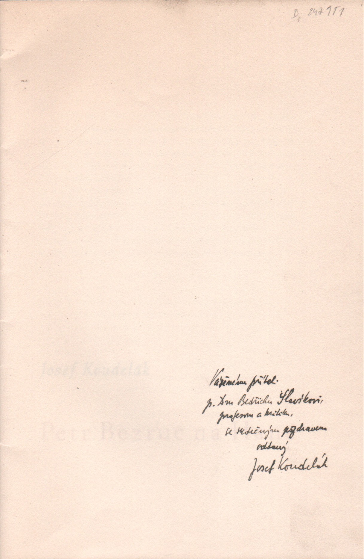 Koudelák, Josef - Petr Bezruč na Hané (podpis)