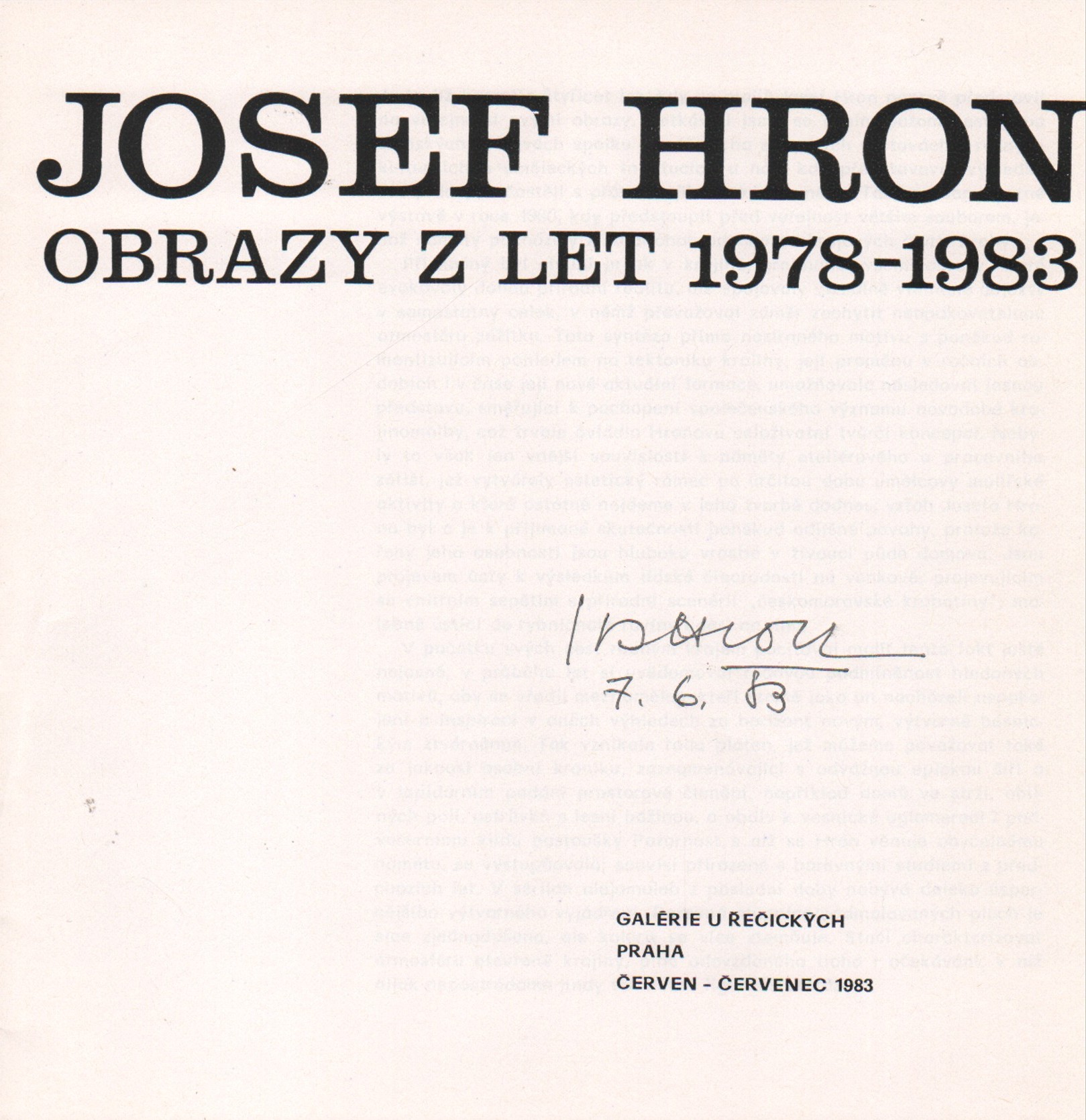 Josef Hron: Obrazy z let 1978 - 1983 (podpis)