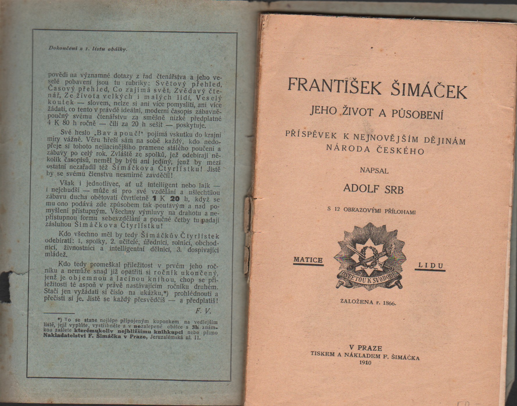 Srb, Adolf - František Šimáček, jeho život a působení