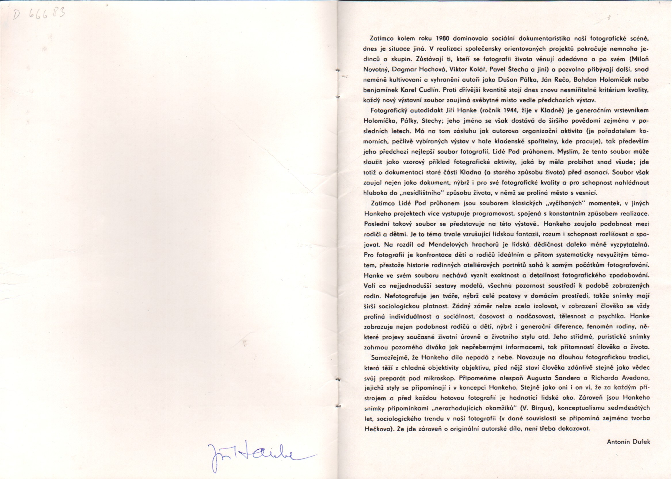 Jiří Hanke: Otisky generace (podpis)