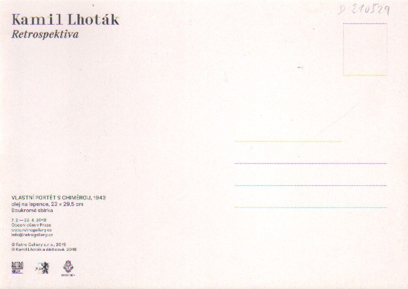 Kamil Lhoták: Retrospektiva - Vlastní portrét s Chimérou, 1943, olej na lepence