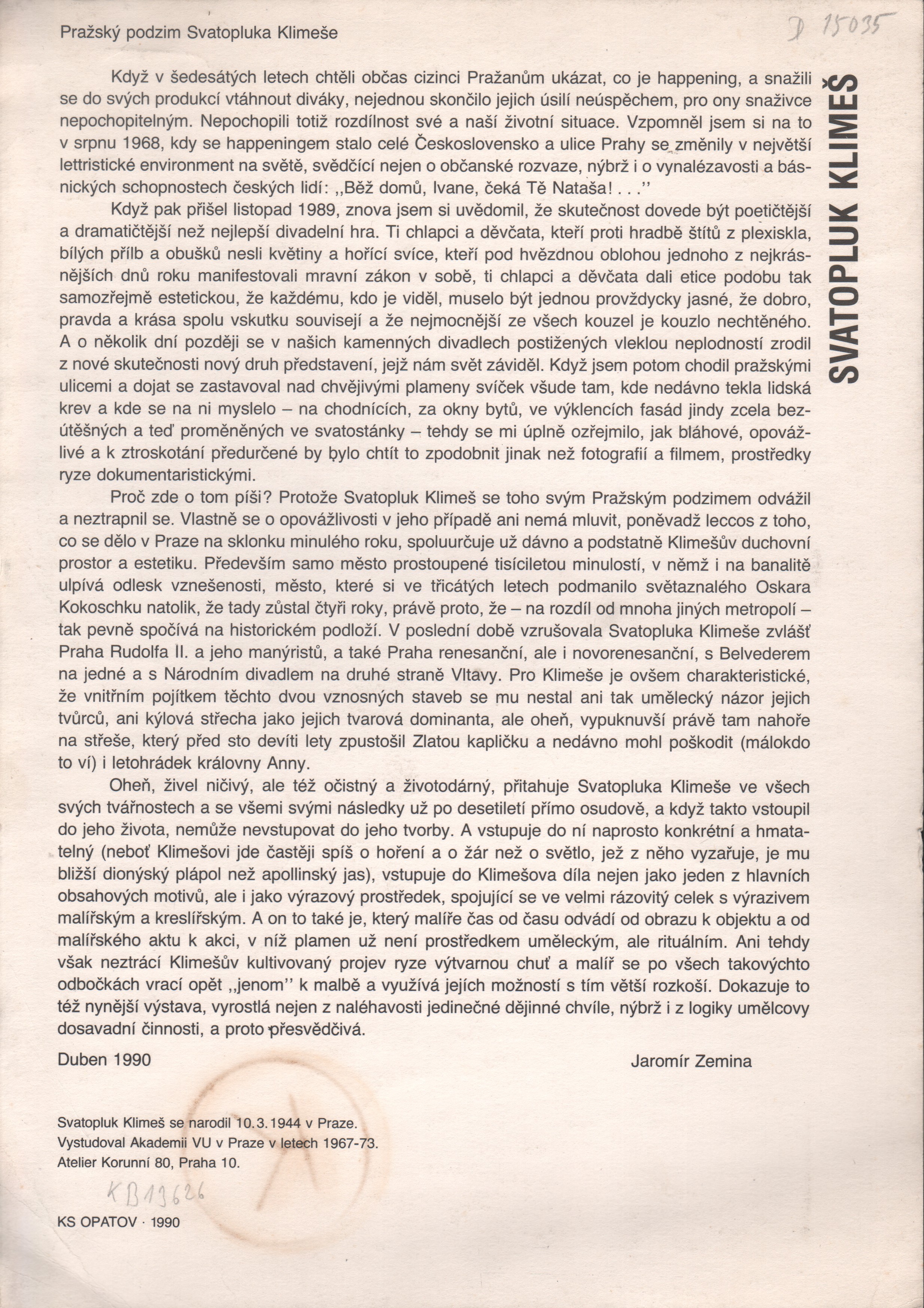 Svatopluk Klimeš (s autorskou značkou)