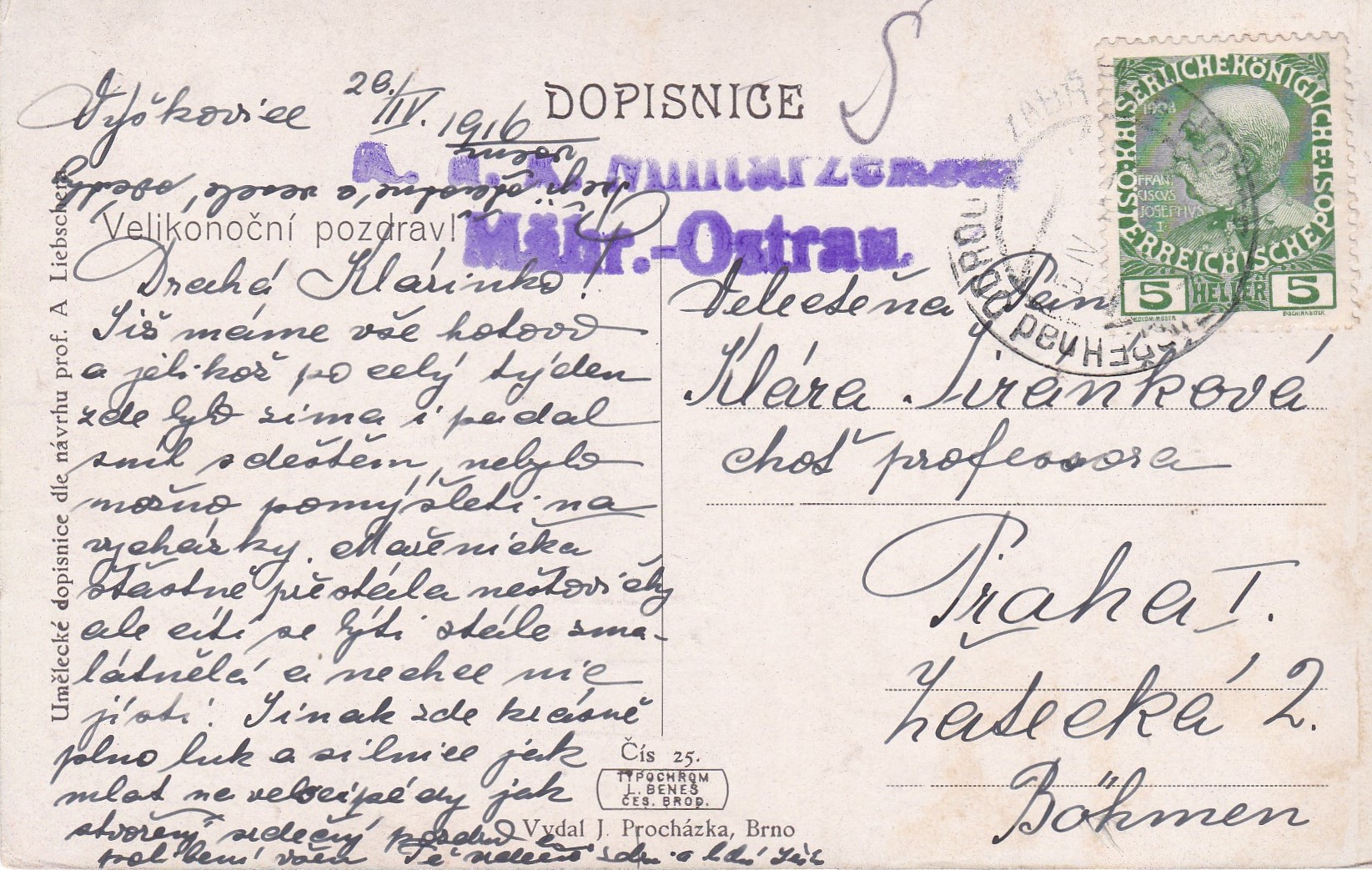 Liebscher, Adolf - Velikonoční pozdrav