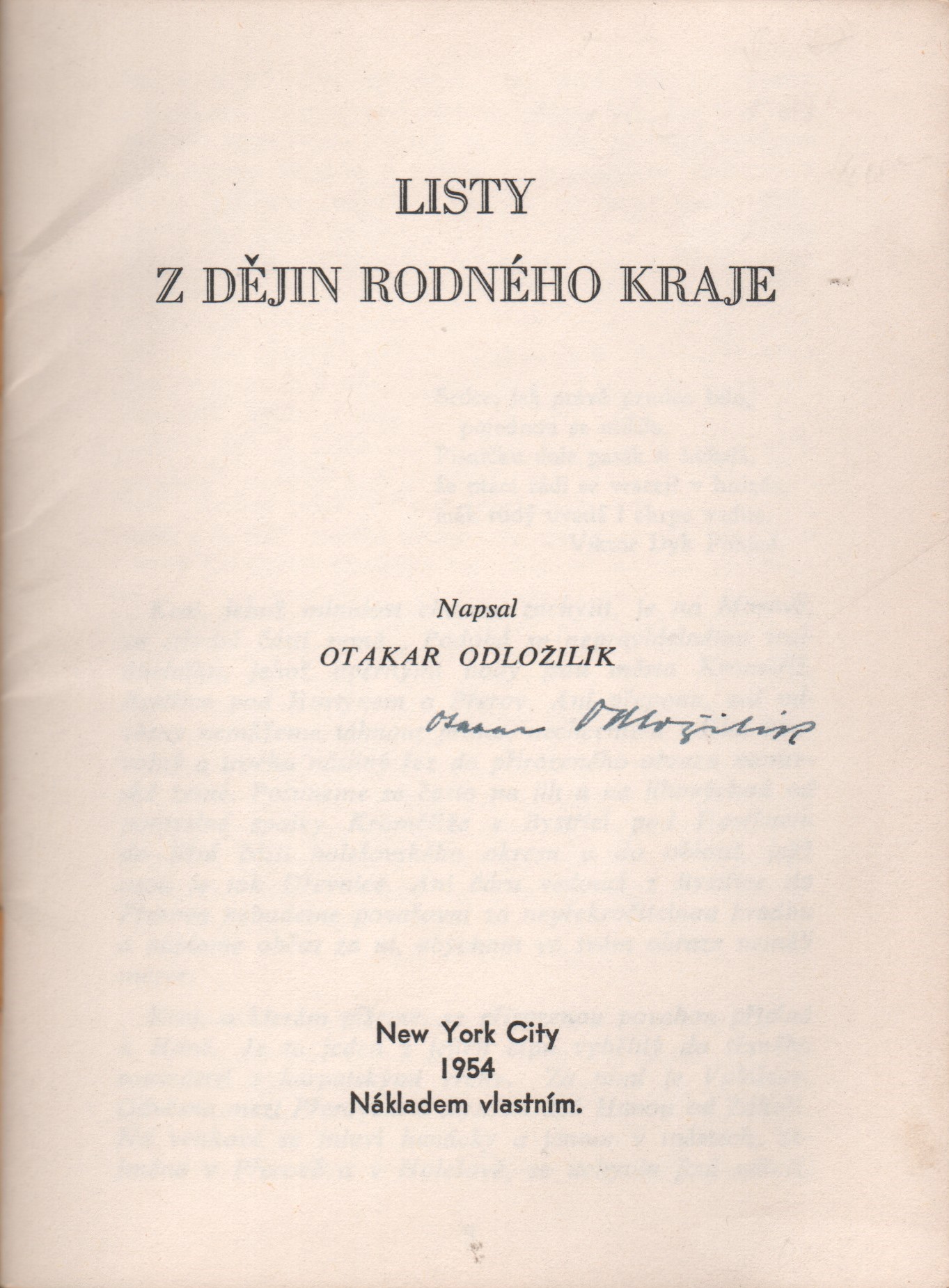 Odložilík, Otakar - Listy z dějiny rodného kraje (podpis)