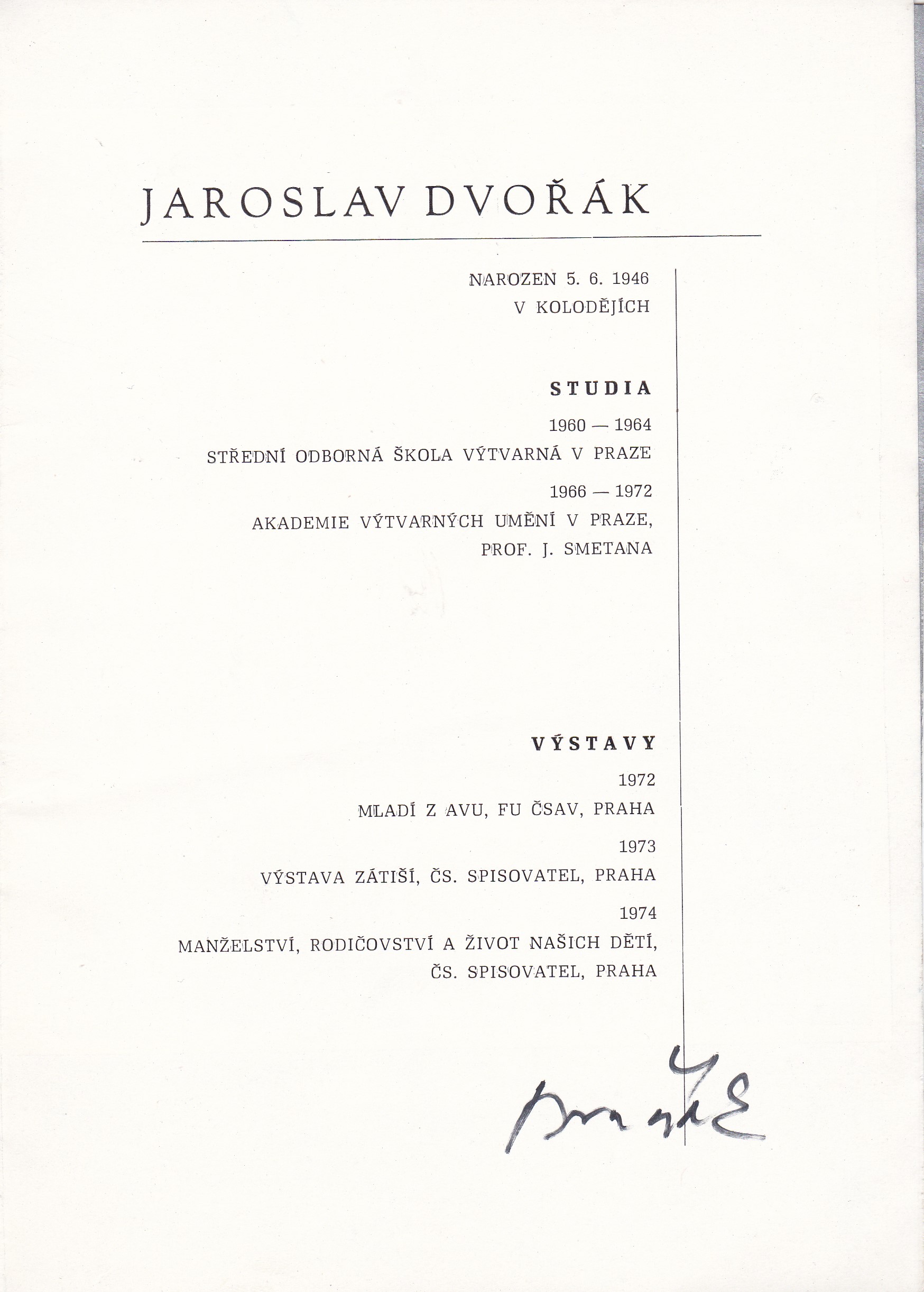 Jaroslav Dvořák (podpis)
