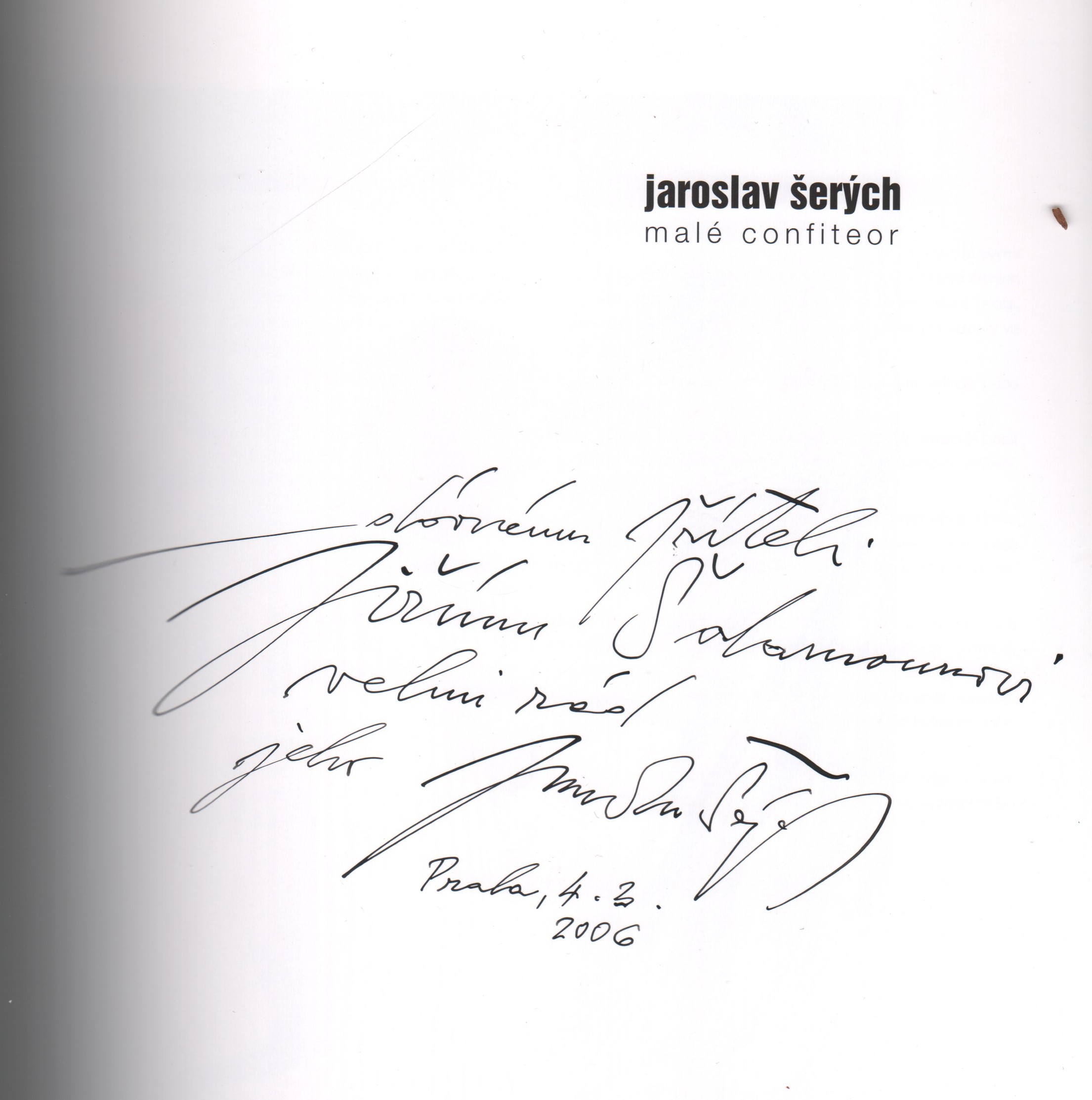 Jaroslav Šerých: Malé confiteor (podpis)