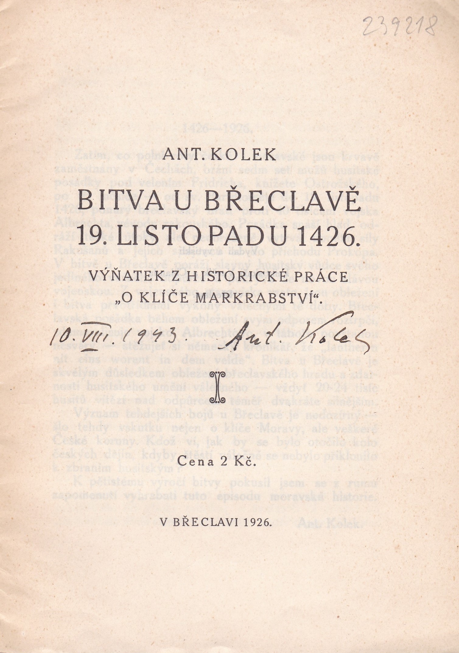 Kolek, Antonín - Bitva u Břeclavě 19. listopadu 1426 (podpis)