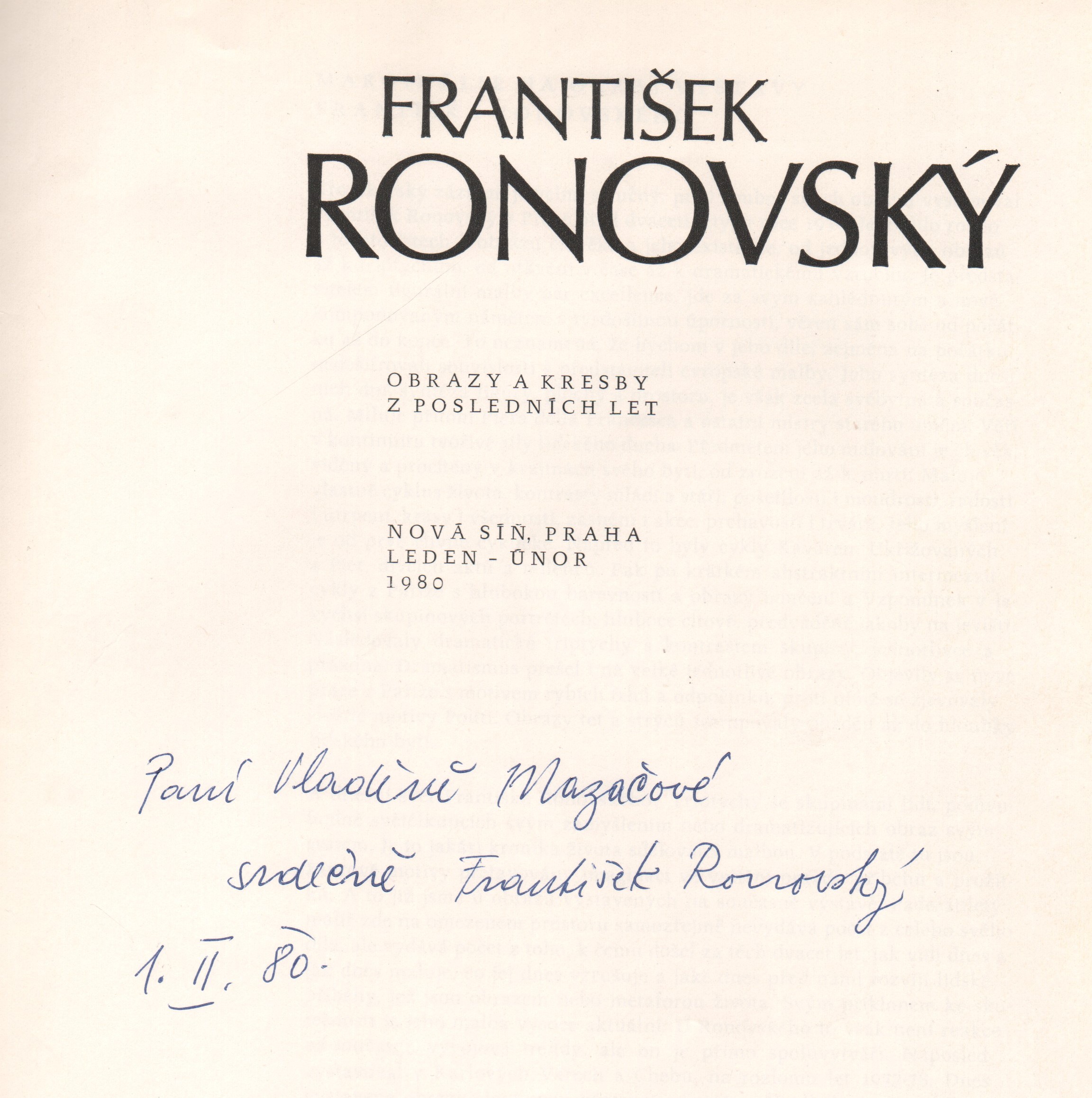 František Ronovský: Obrazy a kresby z posledních let (podpis)