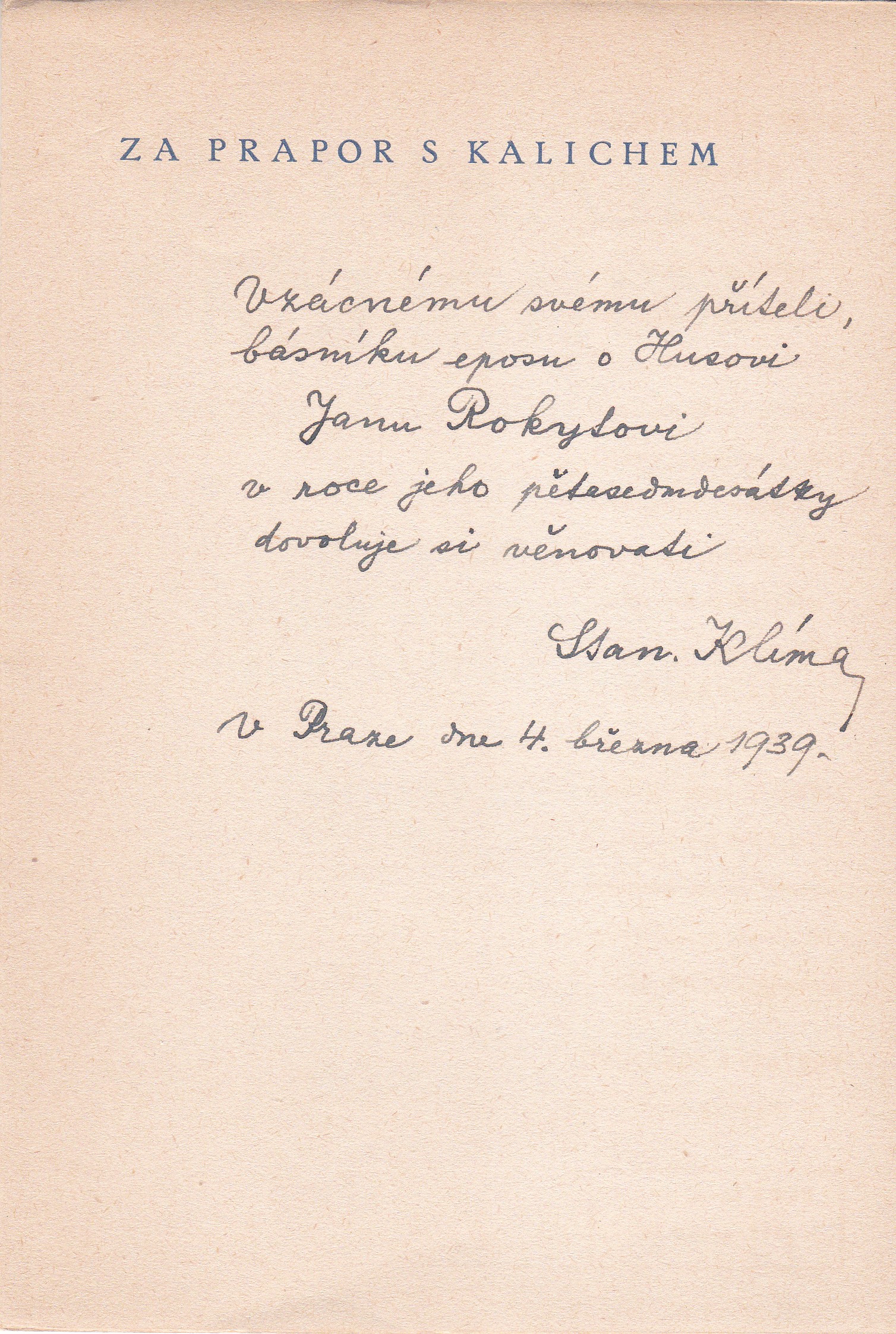 Klíma, Stanislav - Za praporem s kalichem (podpis)