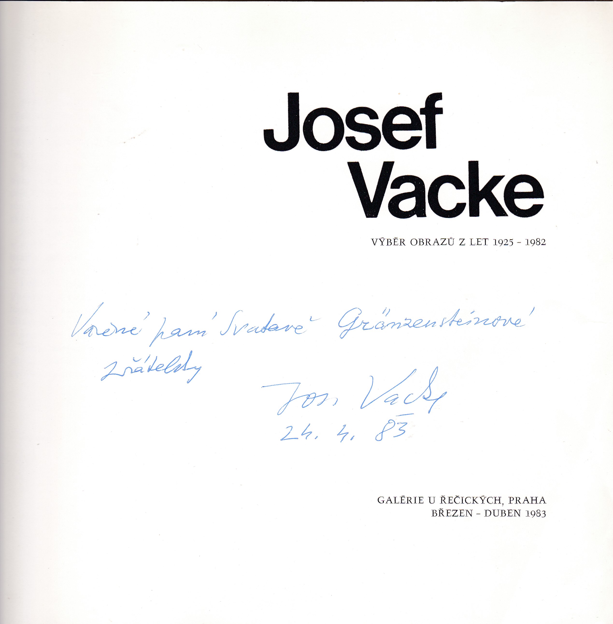 Josef Vacke: Výběr obrazů z let 1925-1982 (podpis)