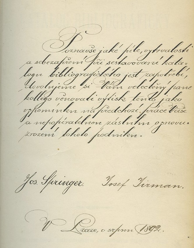 Český katalog bibliografický za rok 1891 (podpis)