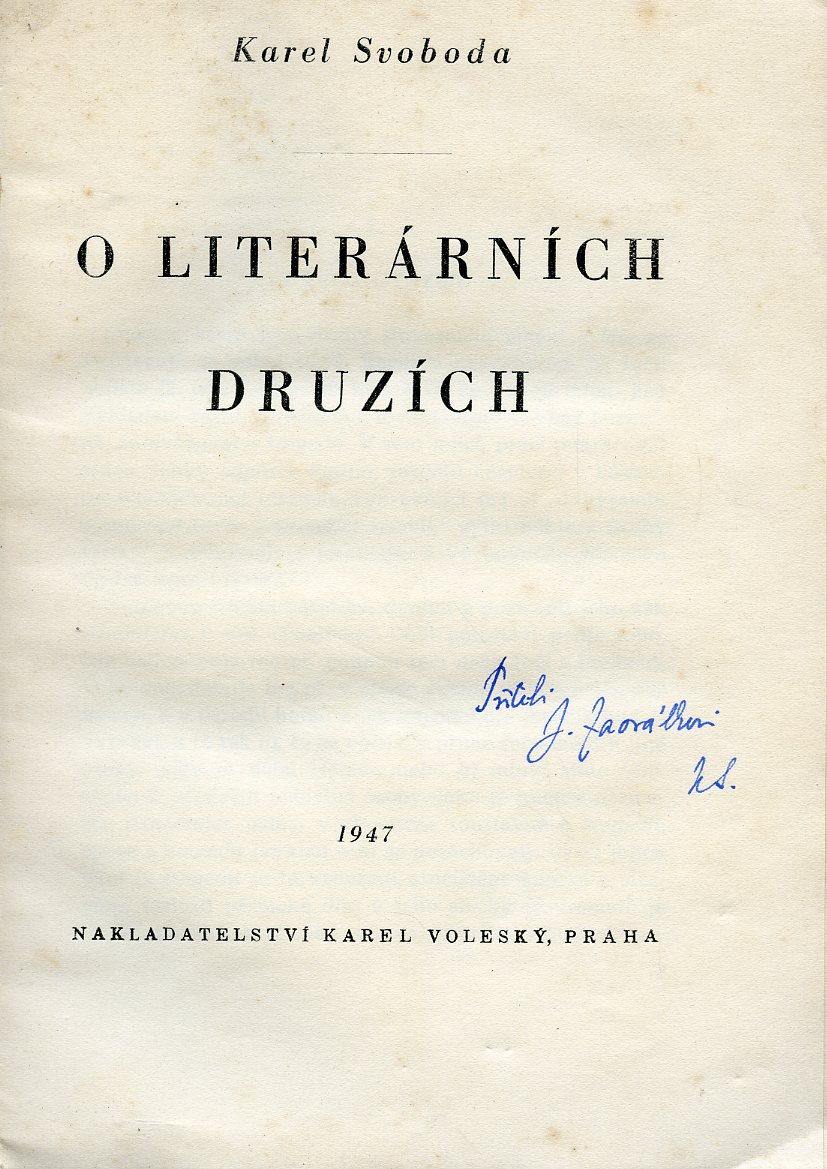 Svoboda, Karel - O literárních druzích (podpis)