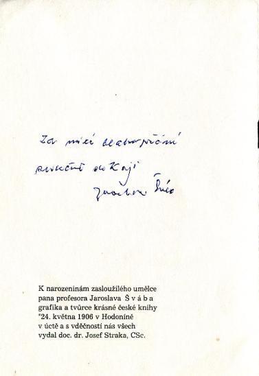 Jaroslav Šváb - poděkování s grafikou
