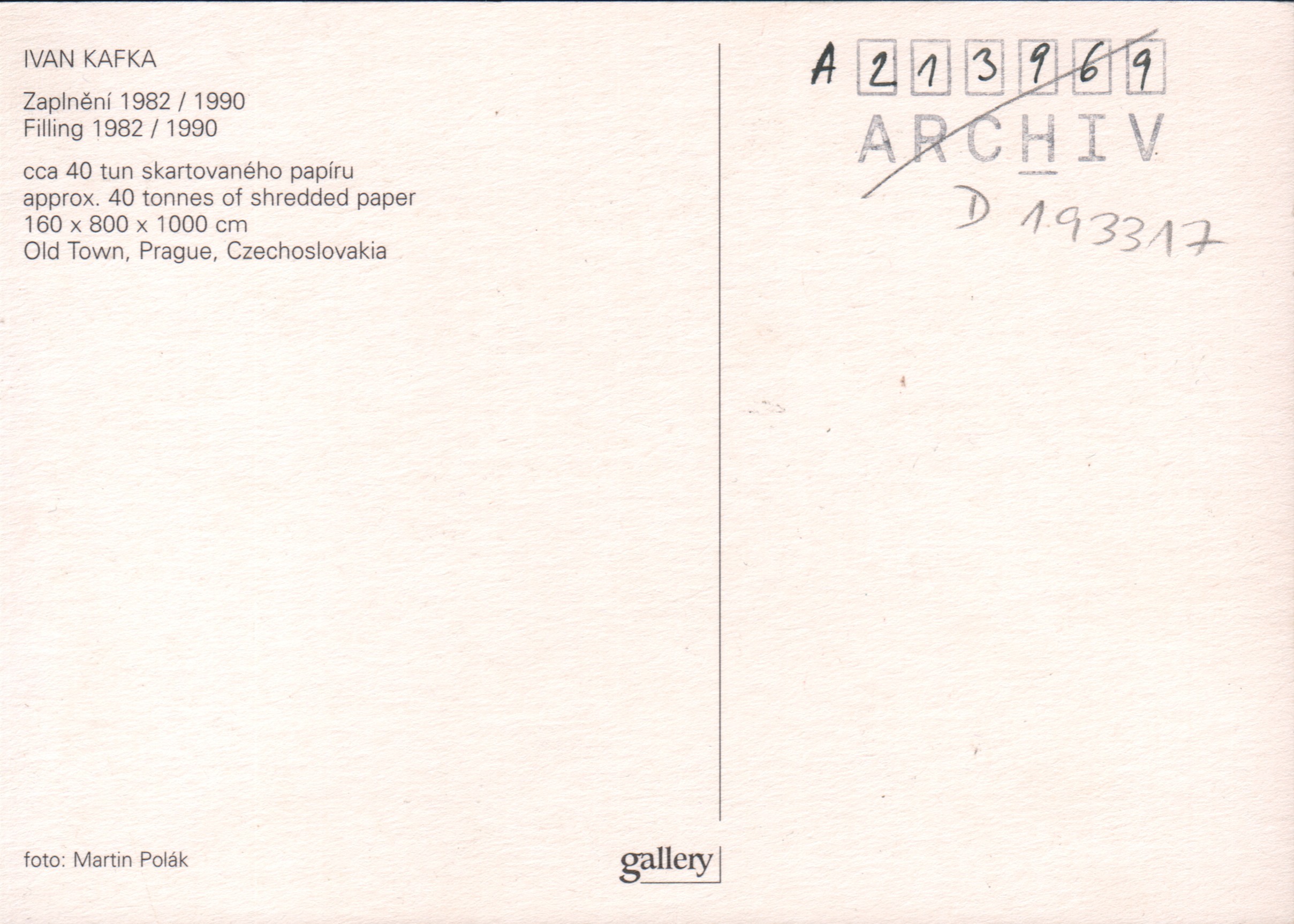Ivan Kafka: Zaplnění, 1982/1990, Filling, 1982/1990