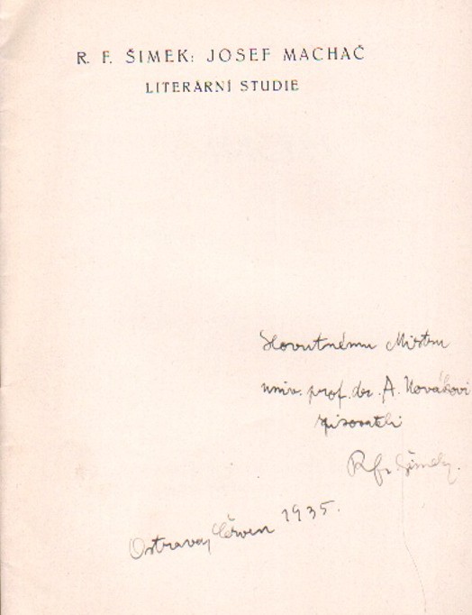 Šimek, R. F. - Josef Machač (podpis)