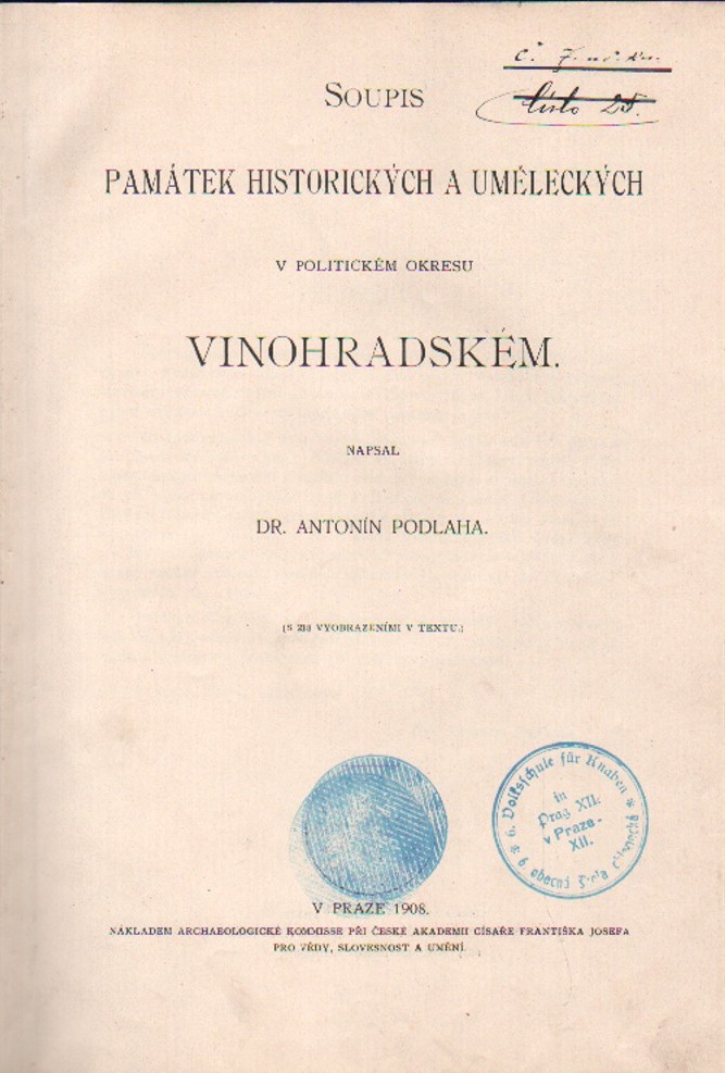 Podlaha, Antonín - Soupis památek historických a uměleckých v politickém okresu Vinohradském