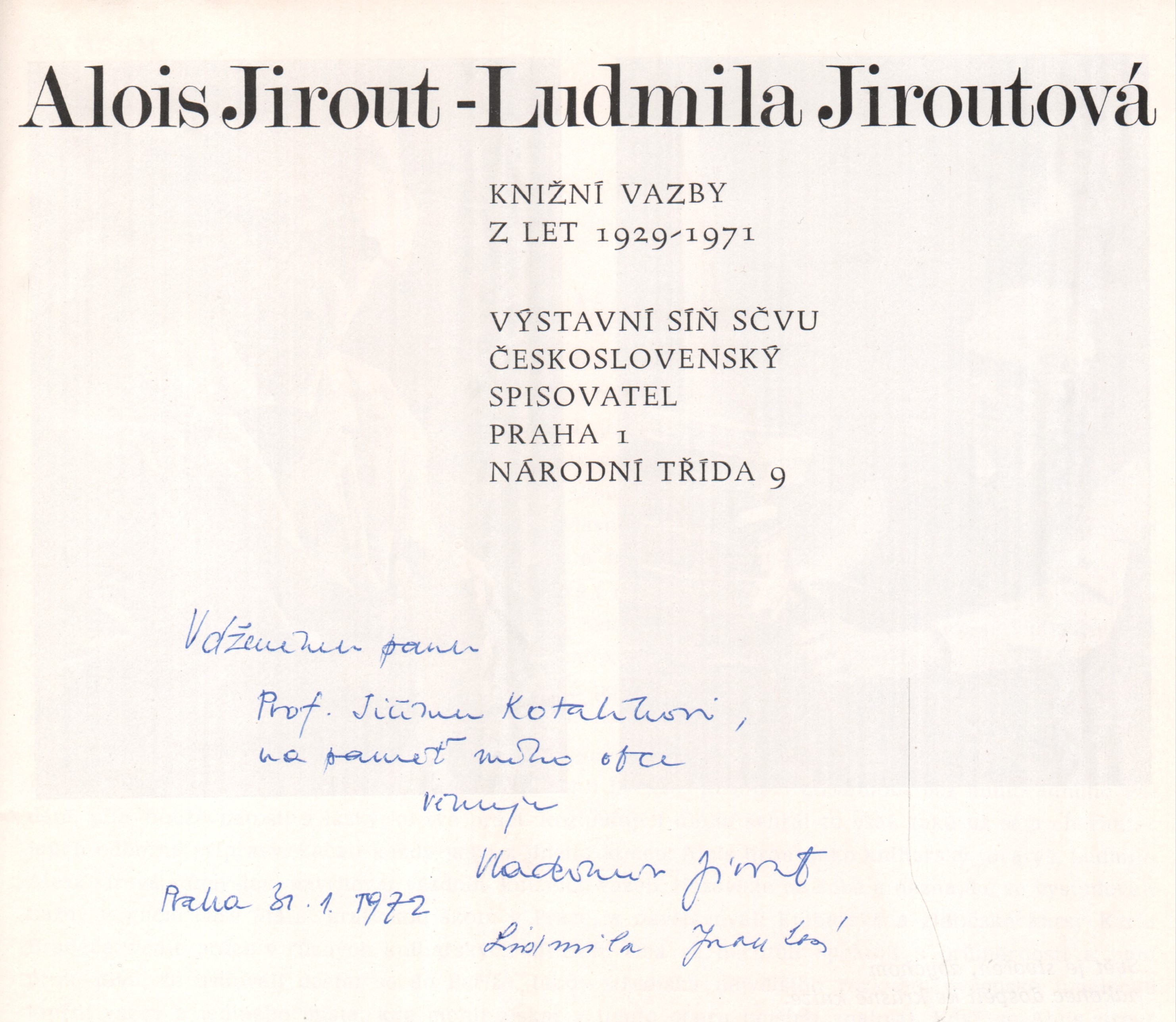 Alois Jirout – Ludmila Jiroutová: Knižní vazby z let 1929–1971 (podpis)
