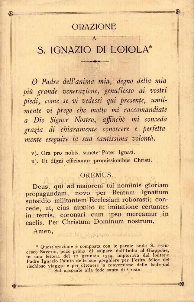 Devoto ricordo delle camere abitate da S. Ignazio di Loiola