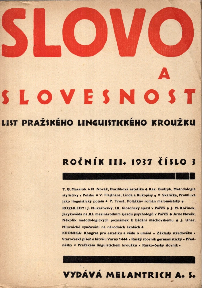 Slovo a slovesnost 1937 r. 3 - komplet