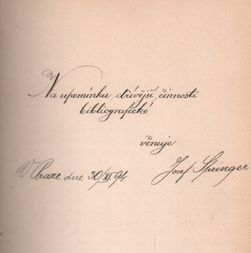 Springer, Josef - Český katalog bibliografický za rok 1893 (podpis)