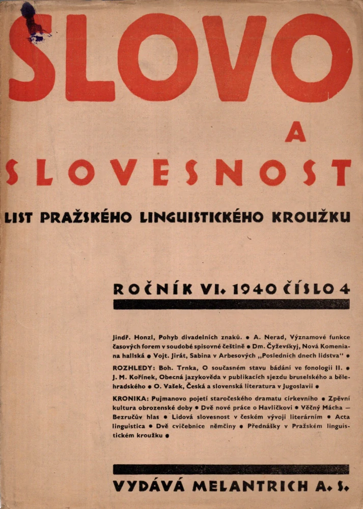 Slovo a slovesnost 1940 r. 6 - komplet