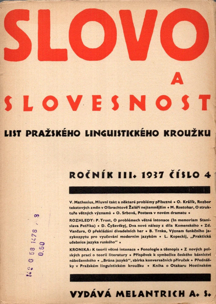 Slovo a slovesnost 1937 r. 3 - komplet