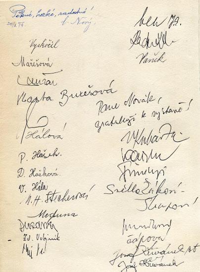 Podpisová kniha z výstavy Jindřich Novák: Obrtazy, grafika - 1974 (podpisy)
