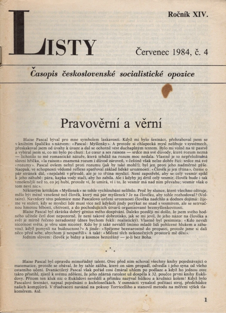 Listy, časopis československé socialistické opozice 1984 - komplet