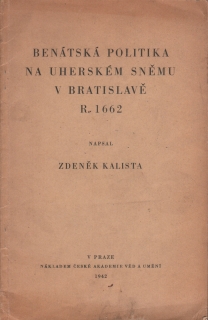Kalista, Zdeněk - Benátská politika na Uherském sněmu v Bratislavě r. 1662