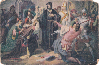 Mistr Jan Hus před popravou loučí se se svými přáteli