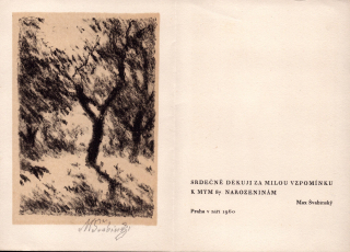 Švabinský, Max - Srdečně děkuji za milou vzpomínku k mým 87. narozeninám