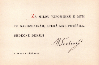 Švabinský, Max - Za milou vzpomínku k mým 79. narozeninám, která mne potěšila, srdečně děkuji