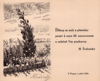  Švabinský, Max - Děkuji za milý a přátelský projev k mým 83. narozeninám a srdečně Vás pozdravuji