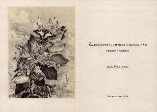  Švabinský, Max - Za blahopřání k mým 85. narozeninám srdečně děkuji